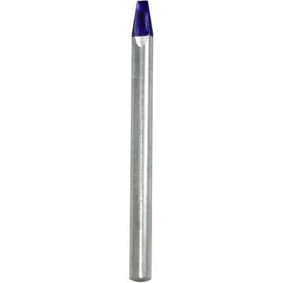 A silver metal pin with a blue tip.