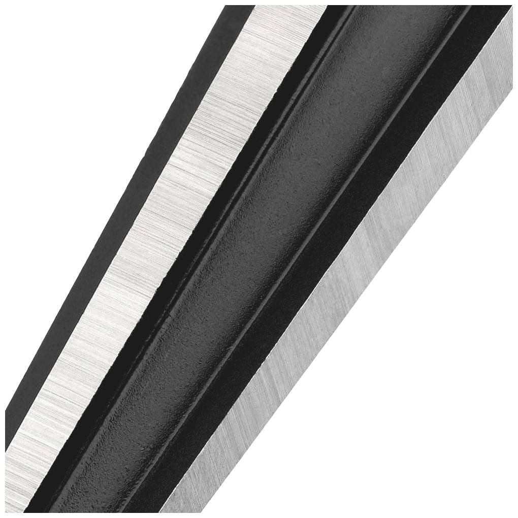 Black and silver metallic element, possibly a blade or cutting edge, running diagonally from bottom left to top right.