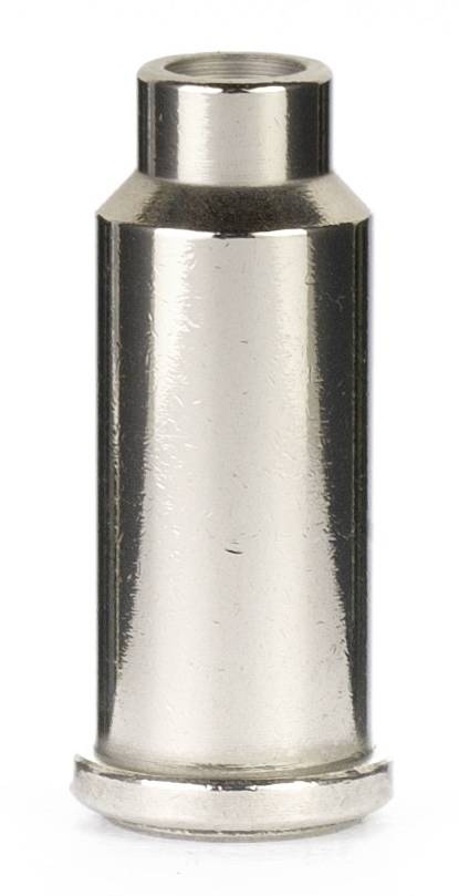 Metallic valve or nozzle with a cylindrical shape and smooth surface, likely suitable for technical applications.