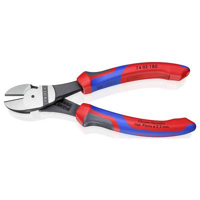 Side cutters with red and blue handle, inscription: 'Chrome-Vanadium cap. Piano ø 2.2 mm'. Suitable for cutting wires.