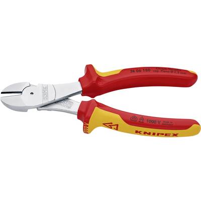 A red and yellow Knipex combination pliers made of chrome vanadium steel with insulated handles and an inscription 'Made in Germany'.