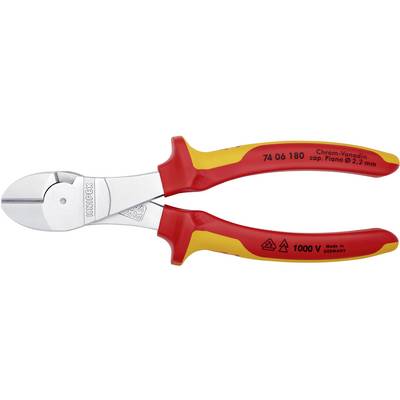 A red and yellow electrical side cutting pliers with chrome vanadium blades and voltage insulation up to 1000 V.