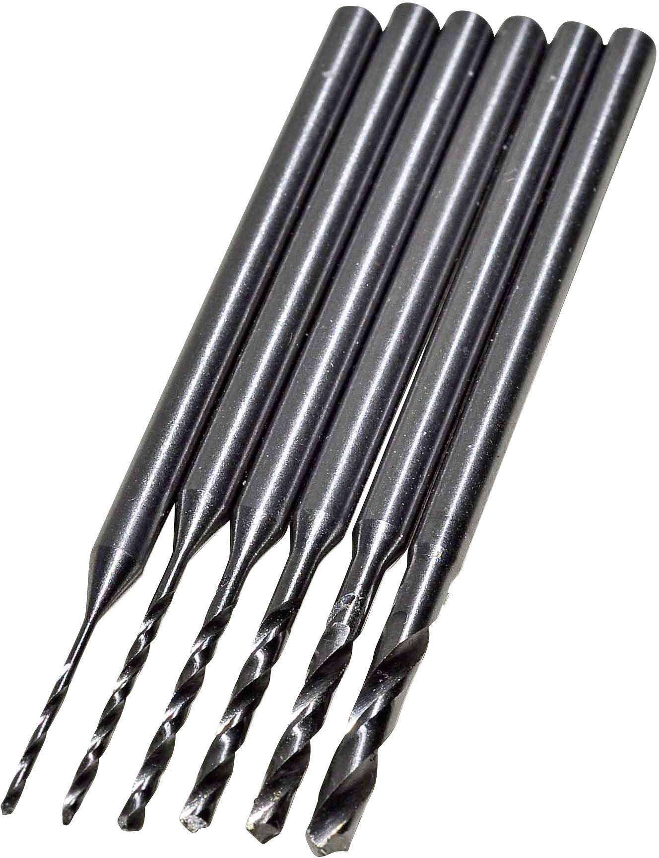 'Set of five small drills lying side by side, varying sizes.'