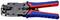Tool with a blue and red handle, likely a crimping plier, used for connecting or cutting cables in network technology.