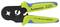 Crimping pliers with blue-green handles. Suitable for cables from 0.08-10 mm²/AWG 28-8. Brand: Rennsteig, manufactured in Germany.