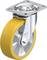 A yellow heavy-duty swivel castor with a silver metal mounting, suitable for industrial applications.