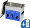 An EMAG ultrasonic cleaner with an open lid and control buttons. Beside it is a bottle of EMAG cleaning liquid.