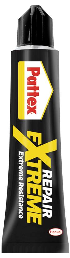 A black tube labeled 'Pattex Repair Extreme' with white and yellow text, featuring 'Extreme Resistance' and the Henkel logo at the bottom.