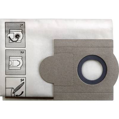 Vacuum cleaner bags with filling opening and instruction illustrations: Insert bag, close filter, close vacuum cleaner lid.