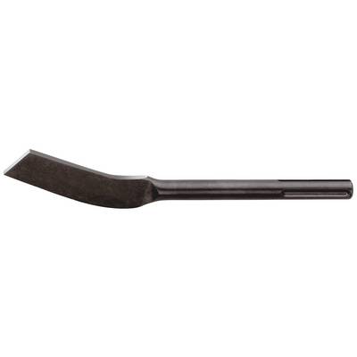 A flat metal chisel with a bevelled edge and round shaft, suitable for working with materials such as stone or metal.