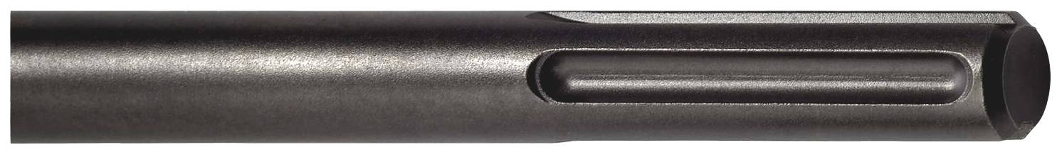 A black metal drill bit with a cylindrical shape and a longitudinal groove for attachment in a drill or tool.