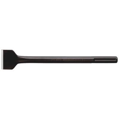 Flat chisel with SDS-plus shank, suitable for concrete and brick processing, rectangular cutting edge, dark grey metal.