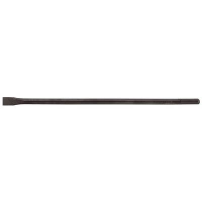 A long, black flat chisel made of metal, lying down, with a knurled handle end. Used for breaking or cutting hard materials.<br><br>Note: The translation is already quite close to British English, with only minor adjustments made to ensure natural phrasing.