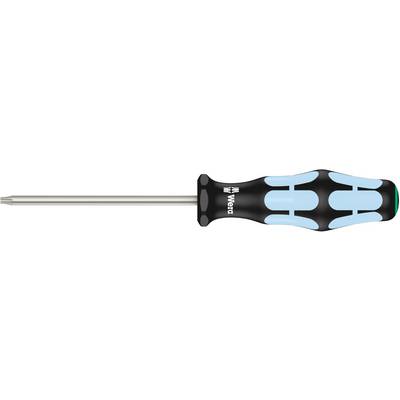 Screwdriver with a black handle and blue details, shown from the side view.