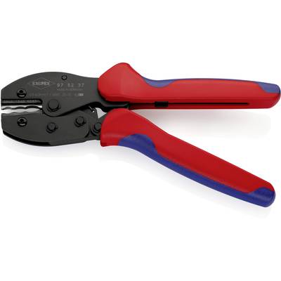 A red and blue crimping pliers with a black head, suitable for crimping cable lugs and connectors; Model number 97 52 37.