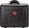 Black, robust tool case with red logo in the centre. Carry handle on top. Ideal for safely transporting tools.