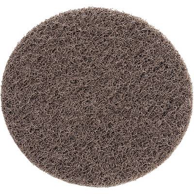 A round, brown scouring pad with a coarse, mesh-like structure, used for cleaning or surface treatment.