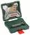 Green Bosch tool case containing drill and screwdriver bits. Various sizes and types are neatly arranged.