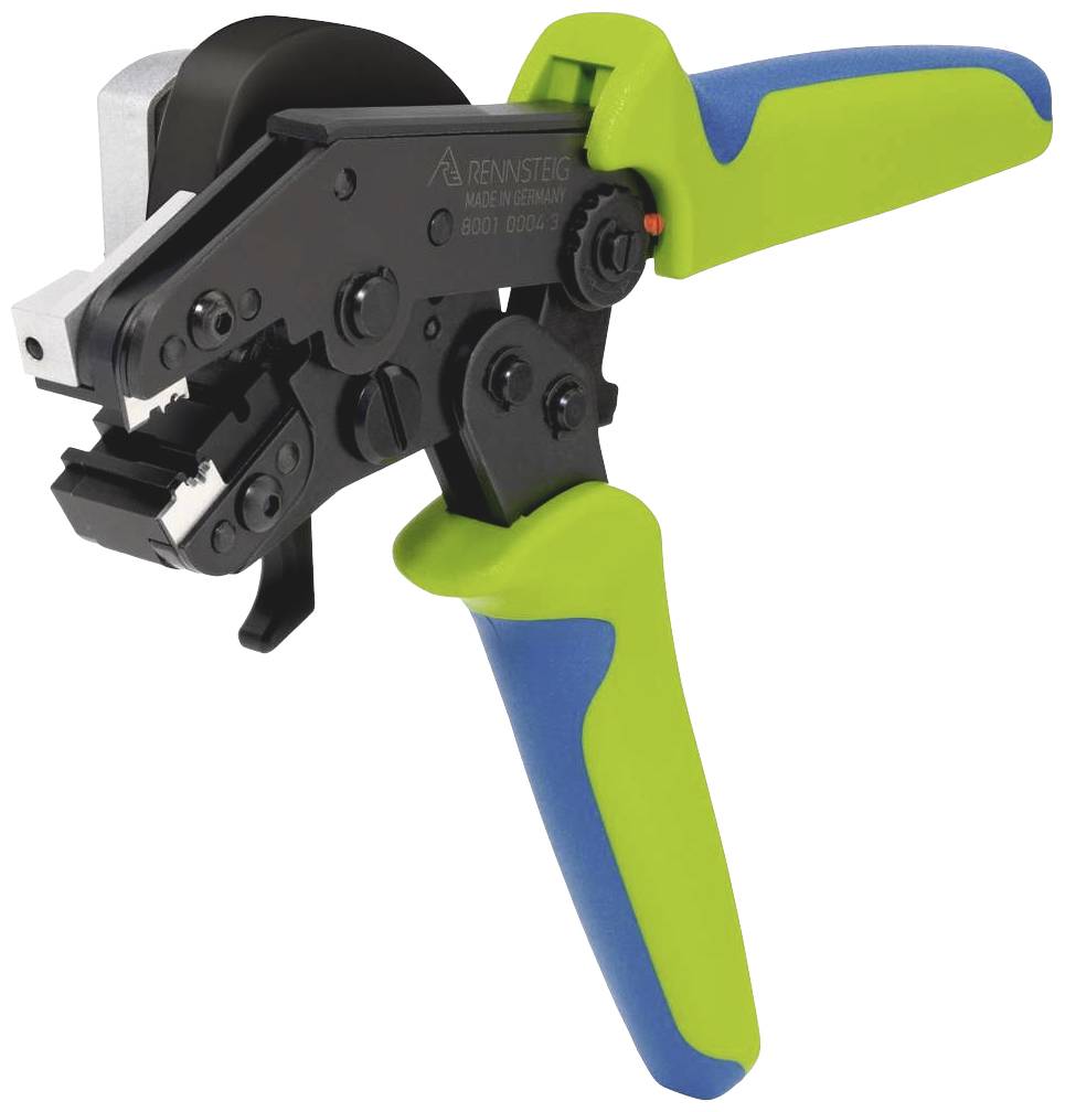 Hand tool with green-blue handles, presumably for cutting or gripping.
