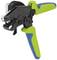 Hand tool with green-blue handles, presumably for cutting or gripping.