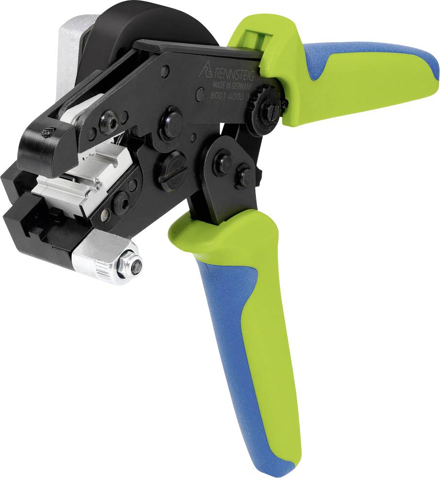 A green and blue cable or tube cutting pliers, suitable for precise cutting and stripping of cables or tubes.