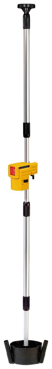 An adjustable height rod with a yellow clamp in the middle and a black handle at the top. Suitable for measurement or assembly work.