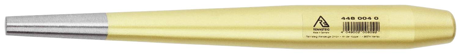 Golden metal hammer with a silver metal handle, printed with an article number and a barcode.
