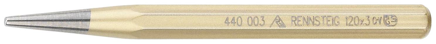A gold-coloured, hexagonal pen with a round tip and the engraving '440 001 A REINS RC 120 74 H8'.