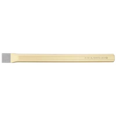 Metal chisel with a golden handle and a flat, broad blade, suitable for sculptural work and stone processing.