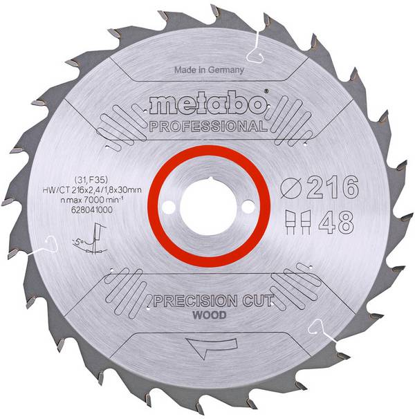 Metabo HW/CT 216X30 48 WZ 628041000 Carbide metal circular saw blade 216 x 30 x 1.8 mm Number of cogs: 48 1 pc(s)