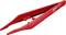 Red plastic tweezers with serrated ends for precise gripping of small objects. Suitable for various applications in crafts and medicine.