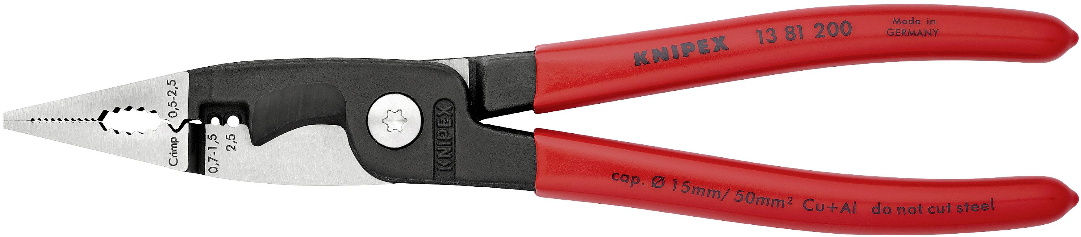 Flat round-nosed pliers with red handles and measurement markings on the pliers, designed for use in delicate cutting work.