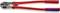 Bolt cutters with red handles and a black cutting head. Suitable for cutting through robust materials such as wire or small metal rods.