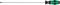 Long screwdriver with a green and black handle, suitable for deep-set screws and hard-to-reach areas.