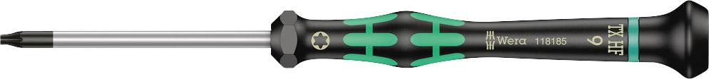 Screwdriver with green and black handle and Torx tip, model number 'TX 6 HF', suitable for precision work.