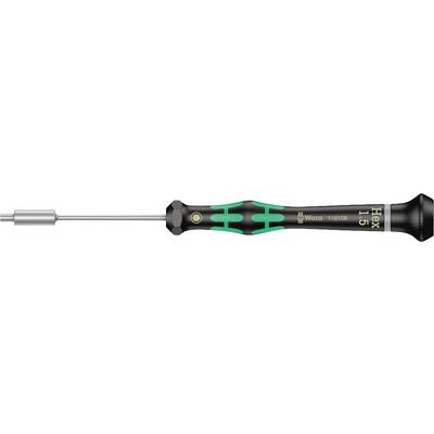 A screwdriver with a green-black handle, fine tip, and gold inscription 'Hex 1.5'. Suitable for precision work.