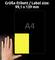 'Label size: 99.1 x 139 mm' next to a hand and yellow field on a black background, showing relative size.
