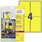 Yellow laser labels by Avery Zweckform, weatherproof. Ideal for storage, outdoor use. Packaging shows label on container with warning sticker.