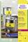 'Three silver tins with yellow, weatherproof labels. Label text: Warning! No. 462-163-527. Packaging print: Avery Zweckform.'