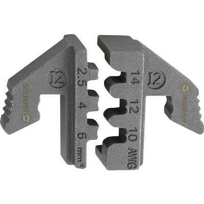 Two metal tools with teeth, numbered from 2.5 to 6 mm and 10 to 14 AWG, likely for cable cutting or connection.