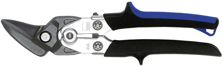 Metal shears with blue and black handles, suitable for cutting thick materials.