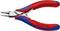 Knipex precision angled pliers in red and blue, with sharp, narrow cutting edges, suitable for delicate wire work.