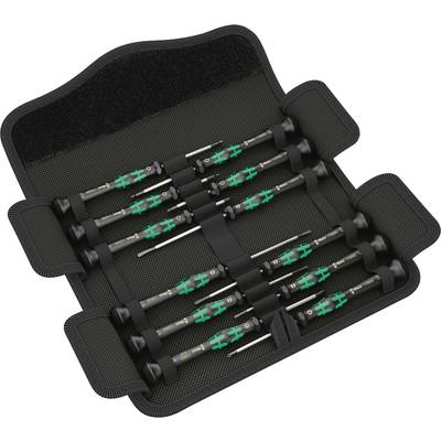 A set of precision mechanic screwdrivers in a fold-out black case, suitable for precise repair work.