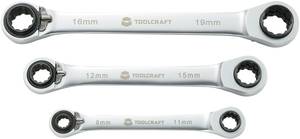 TOOLCRAFT 819162  Double-ended ratcheting box wrench set 3-piece Spanner size (metric) 8 - 19 mm