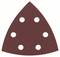 Brown, triangular sandpaper with six holes for an electric sanding machine.