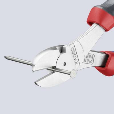 Side cutters with red and black handle cutting a wire. Suitable for electricians or DIY work.