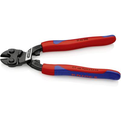 Wire cutters with a red handle and black cutting mechanism, suitable for cutting wires up to 3.6 mm, Knipex brand.