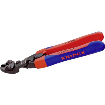 Compact bolt cutter with red and blue handles, ideal for precision cutting of wire up to 3.6 mm in diameter. Marked with 'Knipex'.