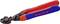 Compact bolt cutter with red and blue handles, ideal for precision cutting of wire up to 3.6 mm in diameter. Marked with 'Knipex'.