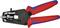 Crimping pliers for RJ45 connectors, black with red handles, slim design, suitable for network cable work.